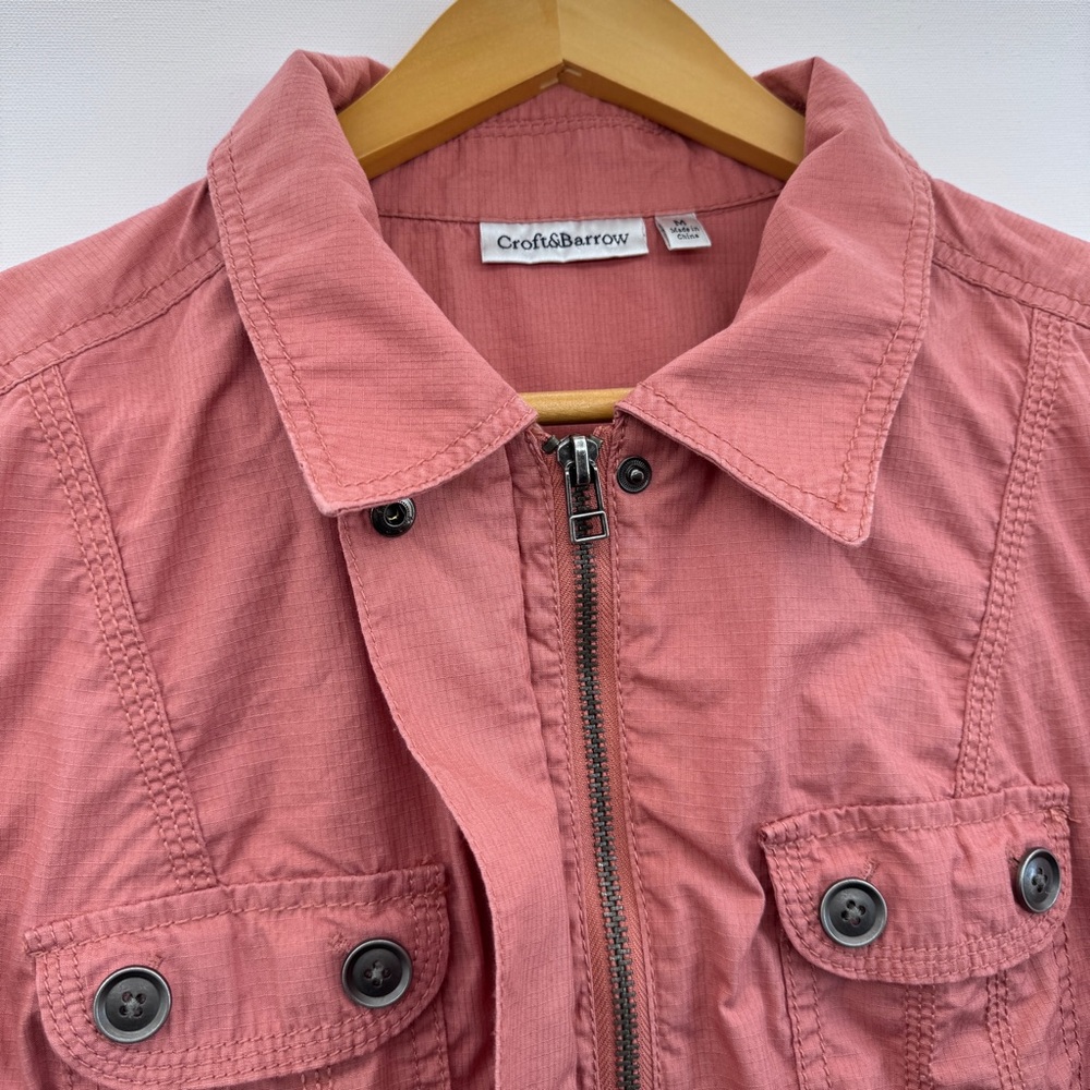 Croft & Barrow Pink Utility Jacket Full Zip Size Medium Safari Style 100%Cotton - Picture 4 of 11